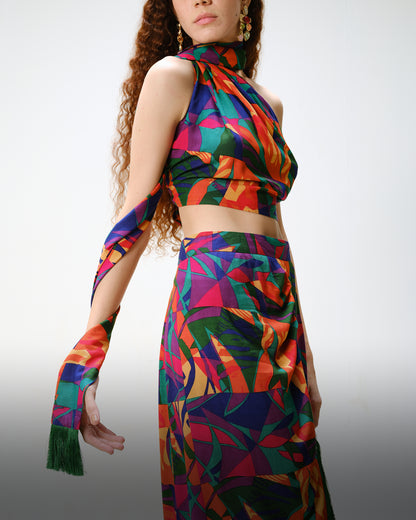 Tropical Skirt Set with Fringe Detail
