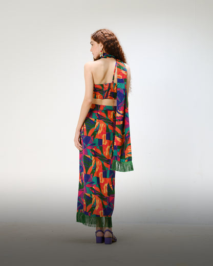 Tropical Skirt Set with Fringe Detail